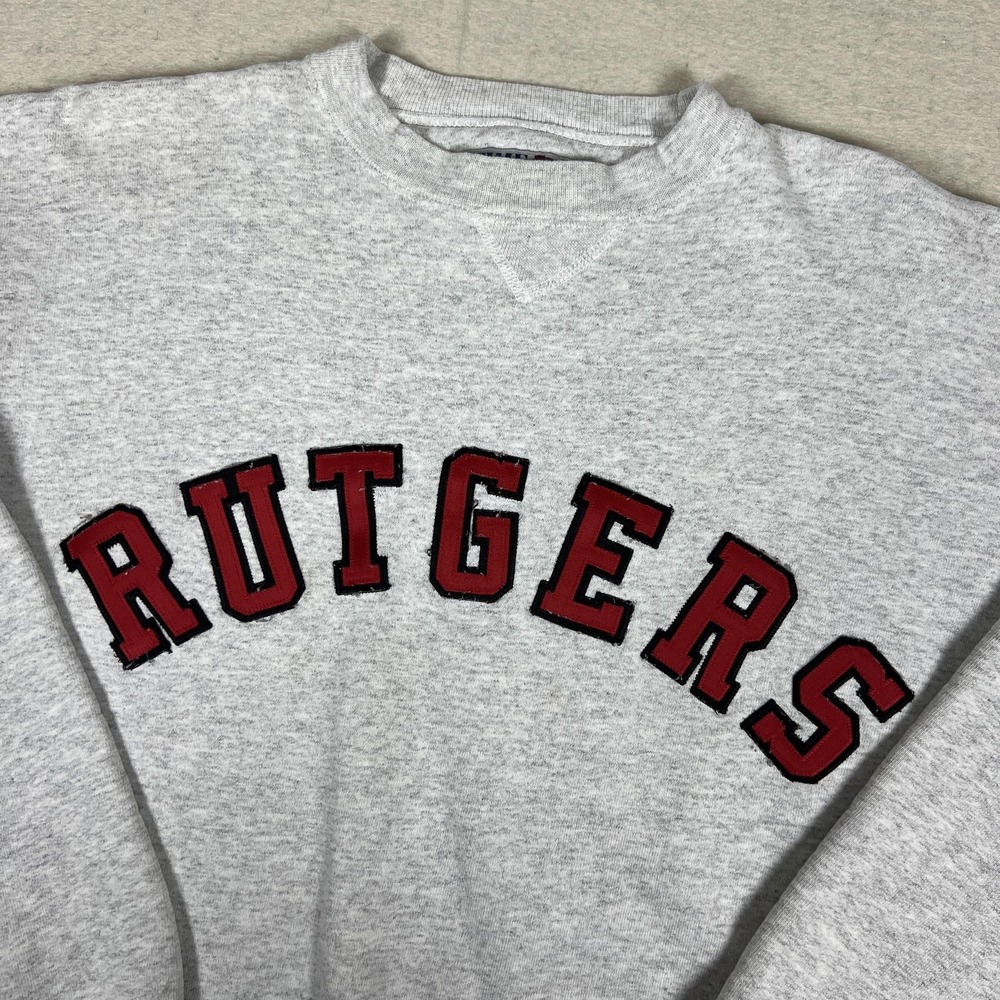 Vintage Rutgers‎ Crewneck Sweatshirt Mens L Gray Time Out Heavyweight Made USA